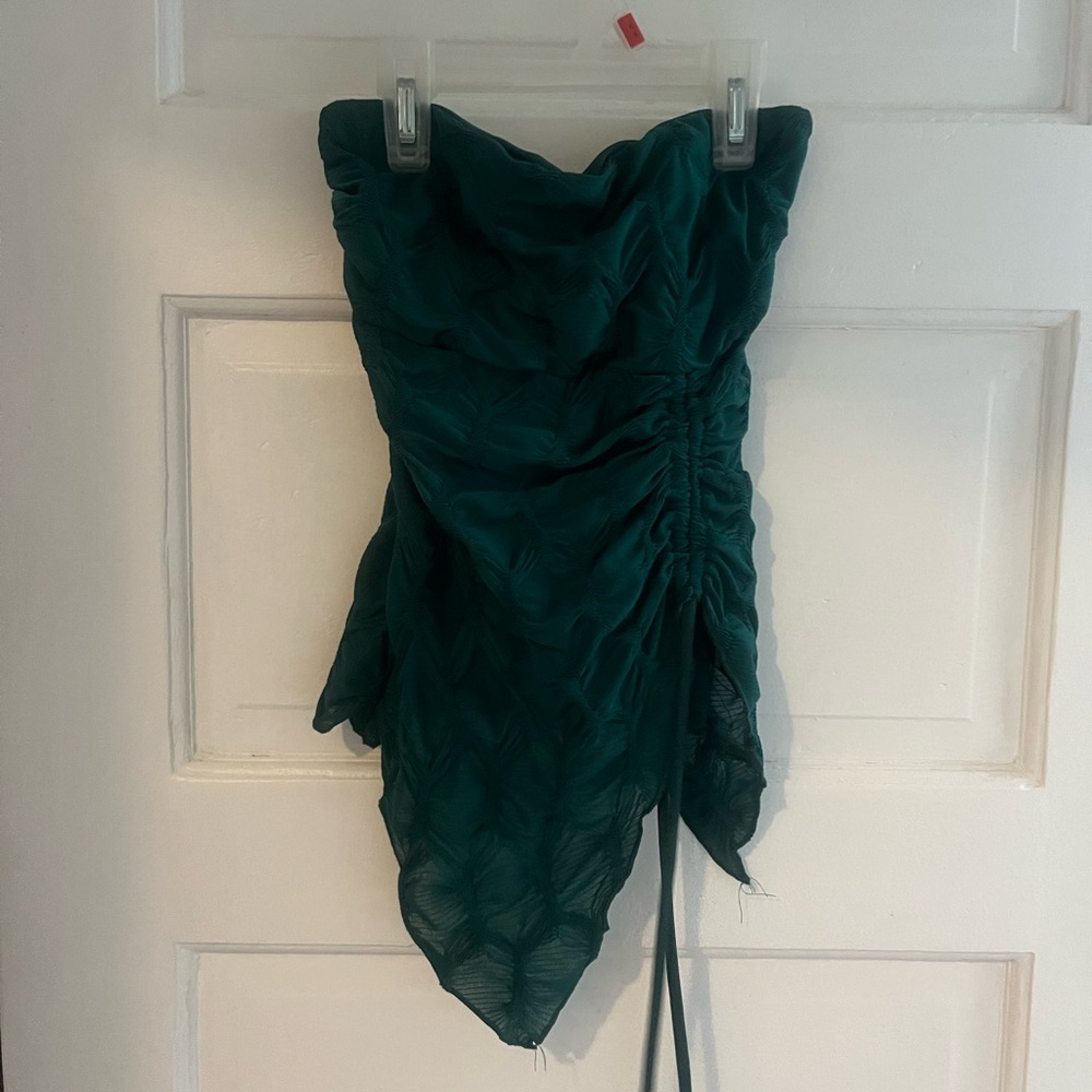 Silence + Noise Teal Ruched Strapless Top